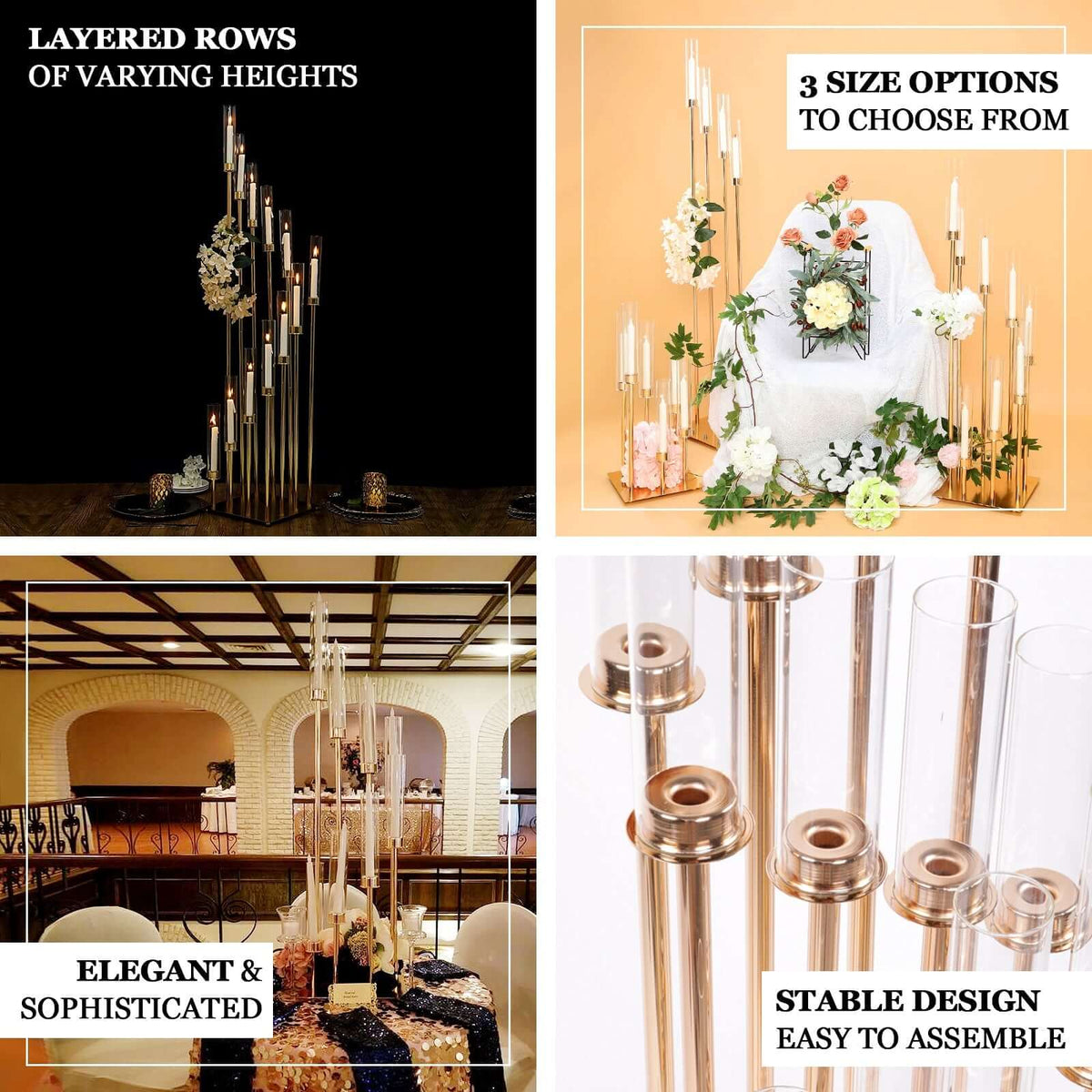 16-Arm Gold Cluster Taper Candle Holder with Clear Glass Shades 78" - Majestic Large Candle Arrangement for Ceremonies