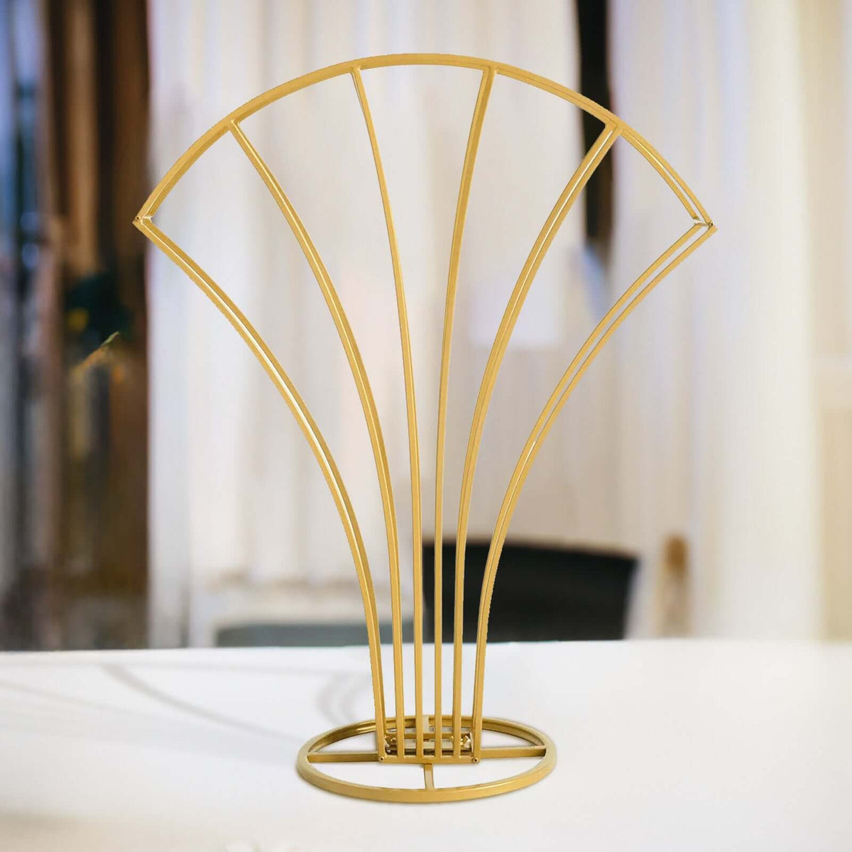 Gold Metal Flower Frame Table Centerpiece 32" Scalloped Fan Shape Design - Wedding Floral Display Stand