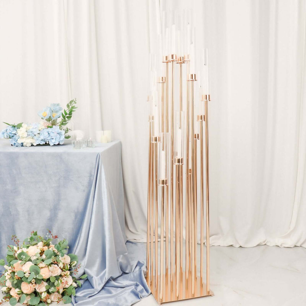 16-Arm Gold Cluster Taper Candle Holder with Clear Glass Shades 78" - Majestic Large Candle Arrangement for Ceremonies